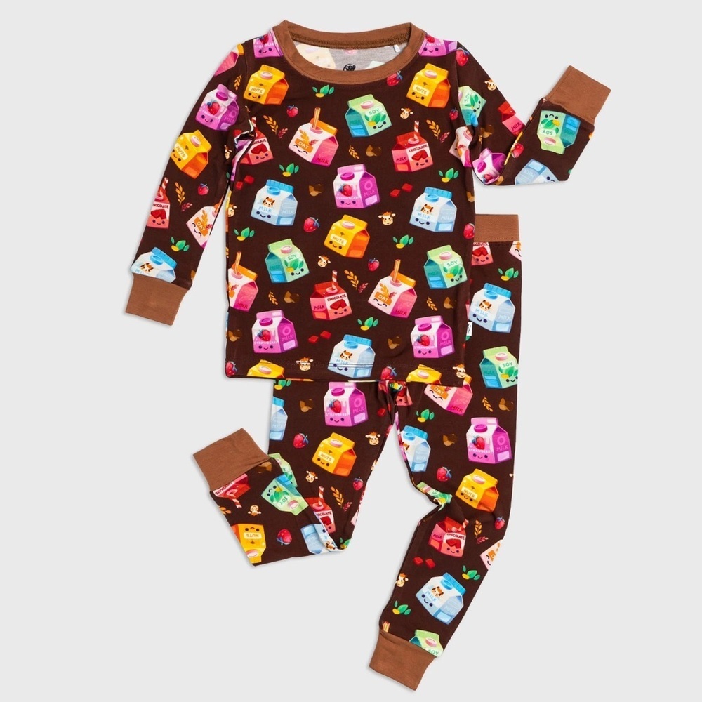 New Boutique Bamboo Milk Theme Long Sleeve Pajamas Set 12-18 Months Boy Girl